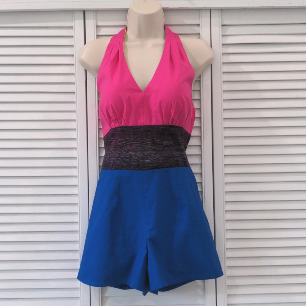 Handmade Pride colorblock halter romper, Sm, 💗💜💙